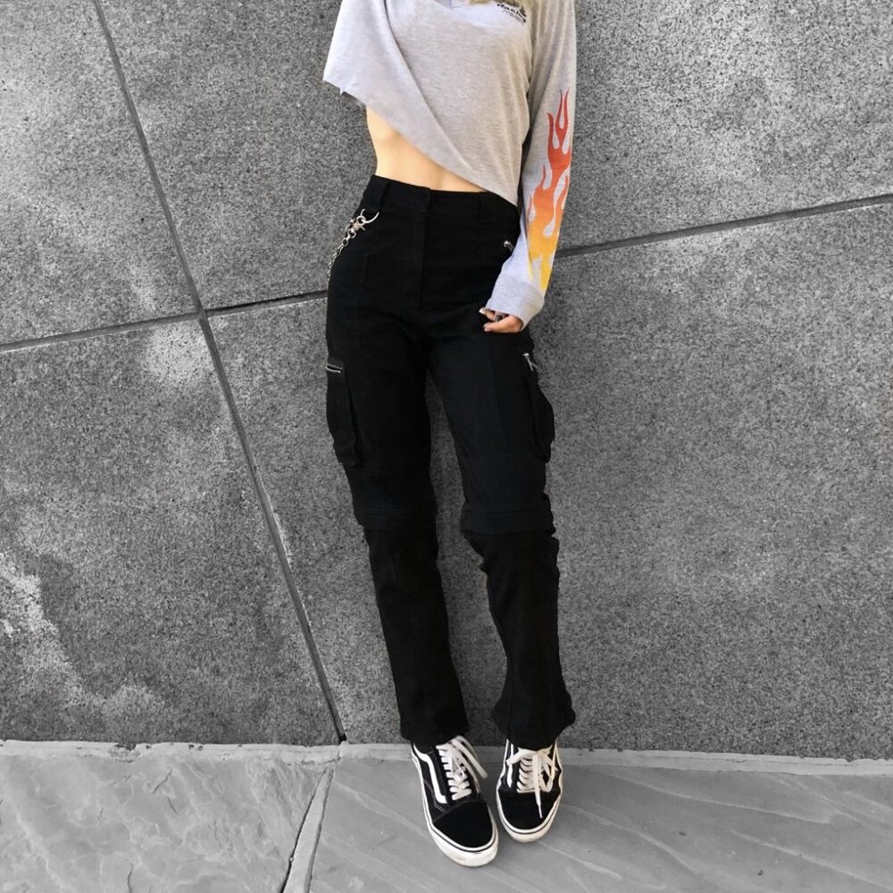 I AM GIA Ursa Utility Zipper Cargo Punk Pants Convertible Shorts Black